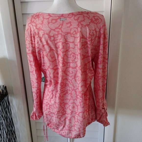 Columbia womens roll tab sleeve tie bottom athletic top Sz L - Picture 5 of 9